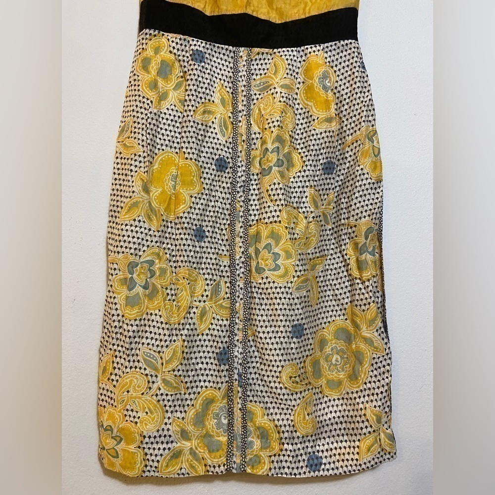EDME & esyllte Anthropology dress Gold Black Floral Sheath Size 4 Sleeveless - Picture 3 of 7